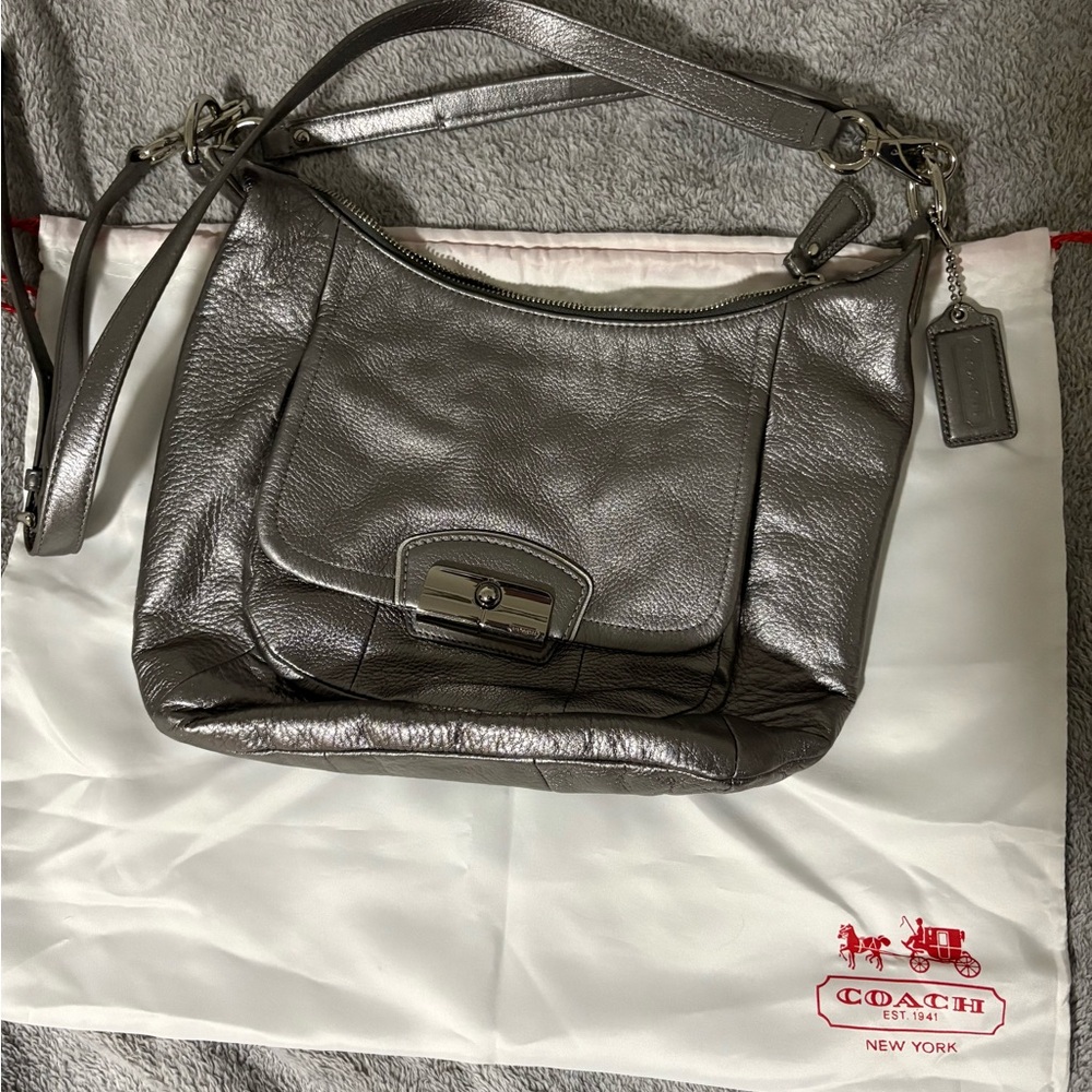 Coach Shimmering Silver Leather Shoulder Bag